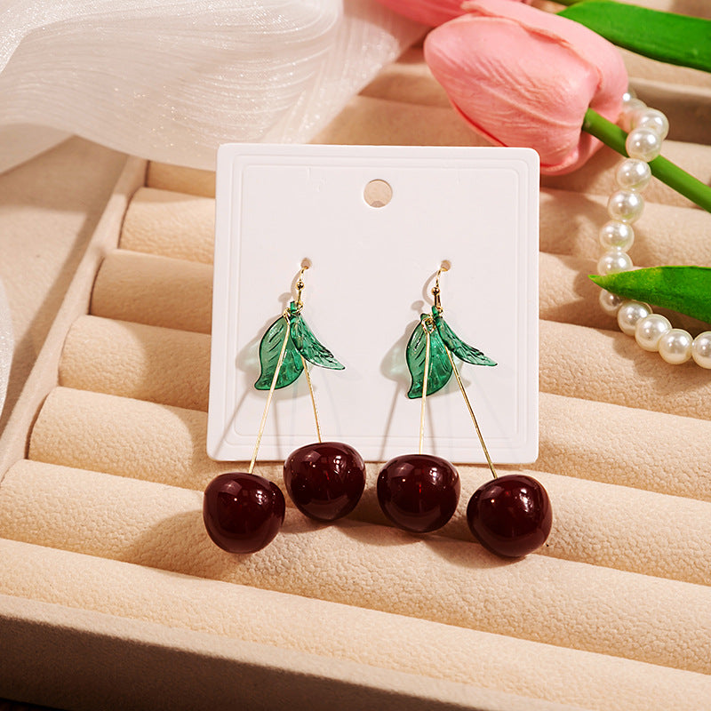 Cherry Drop Earrings for Women Lovely Fruit Dangle Earrings