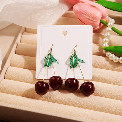 Cherry Drop Earrings for Women Lovely Fruit Dangle Earrings