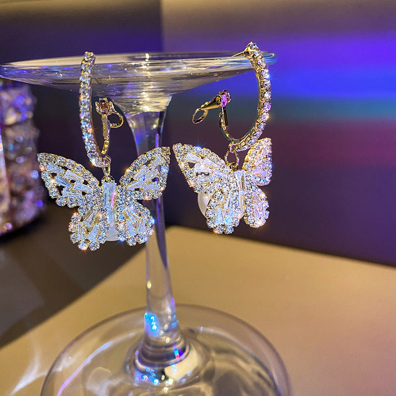 Pearl Zircon Butterfly Earrings
