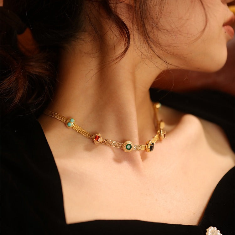 Classic Vintage Rainbow Color Zircon Necklace & Bracelet