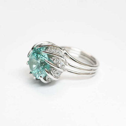 -Adjustable Silver Green Lotus Rings