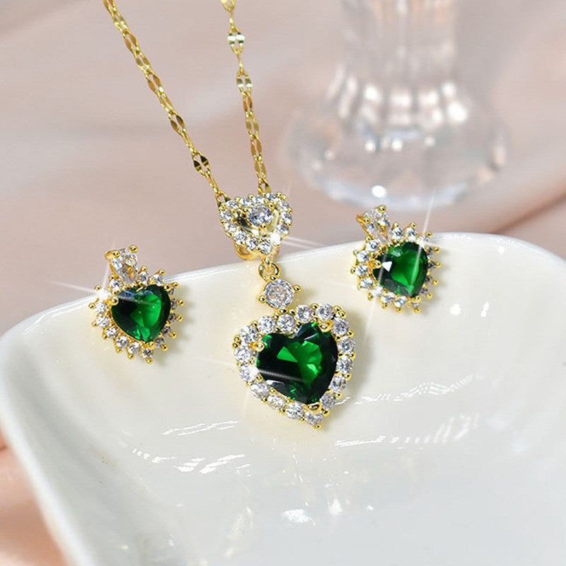 Heart Shaped Necklace Earrings Set