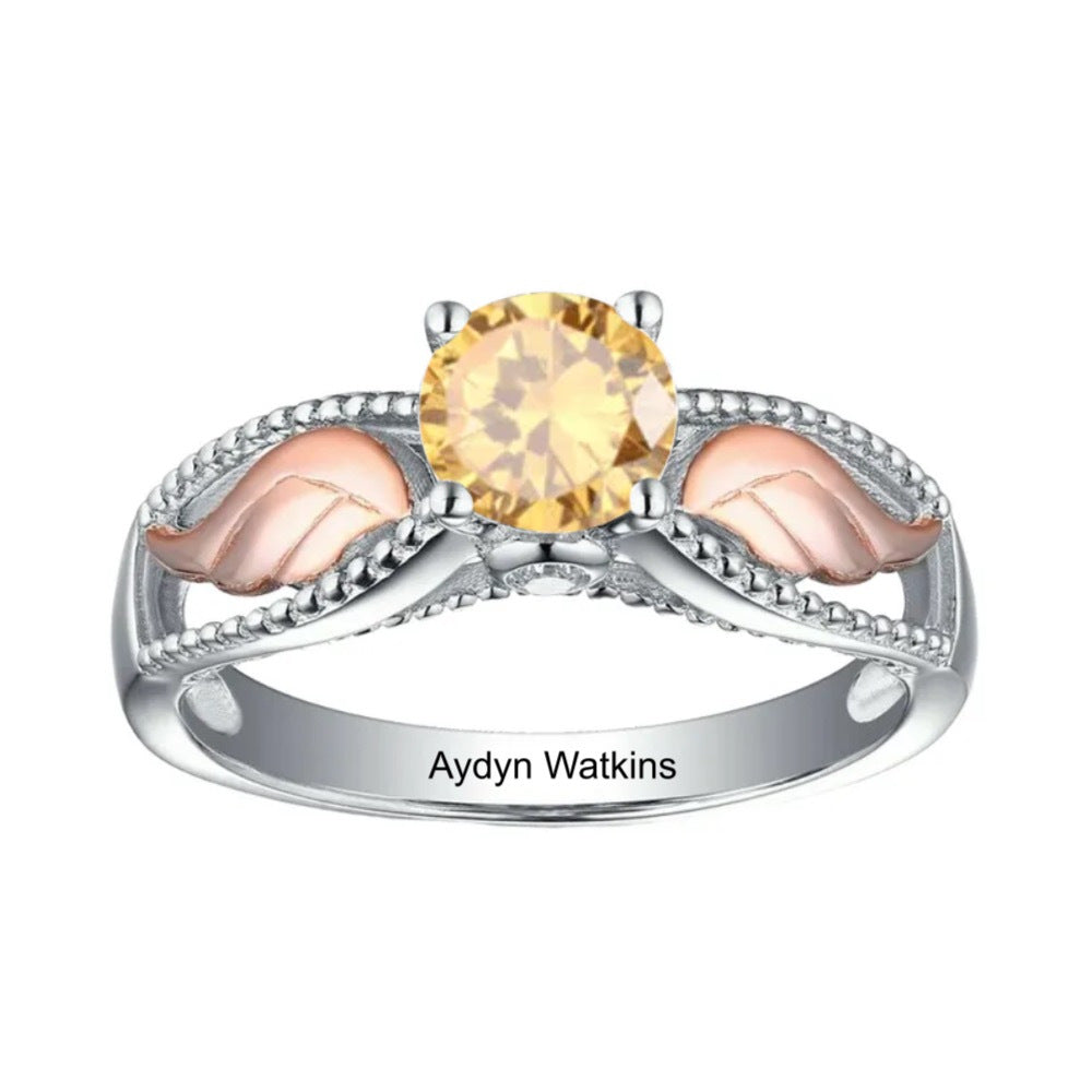Personalized Hug From Heaven Memorial Angel Wings Ring