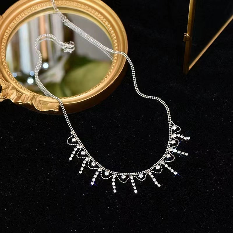 French Lace Edge Diamond Clavicle Chain