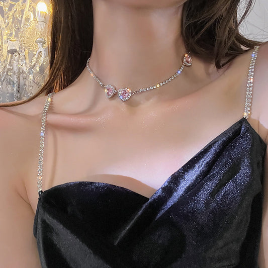 💗Pink Love Heart Zircon Necklace