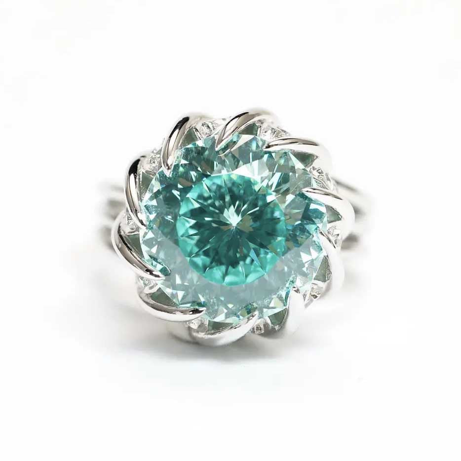 -Adjustable Silver Green Lotus Rings