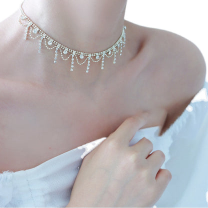 French Lace Edge Diamond Clavicle Chain