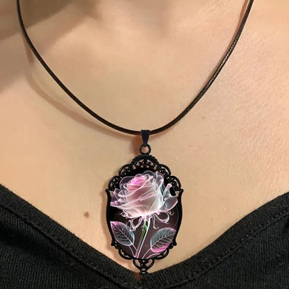 Transparent Glass Rose Necklace