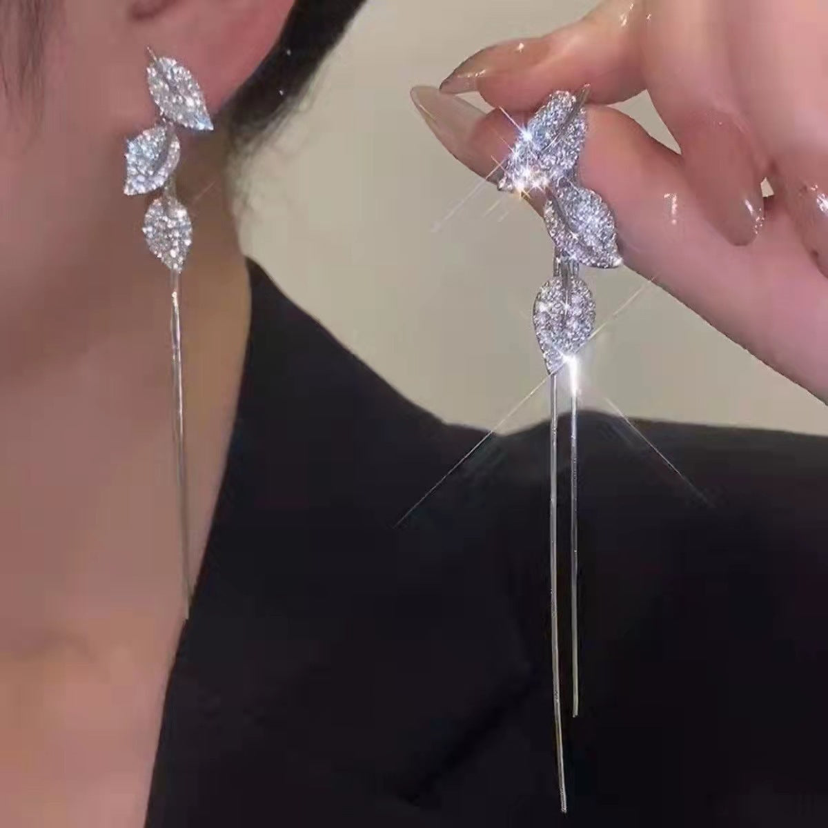 -Leaf Tassel Earrings