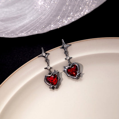Rhinestone Pointed Star Heart Dangling Earrings