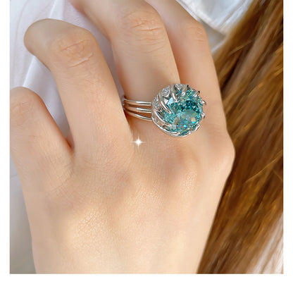 -Adjustable Silver Green Lotus Rings