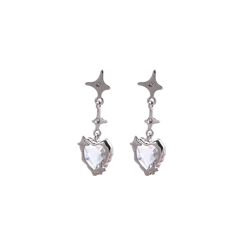 Rhinestone Pointed Star Heart Dangling Earrings
