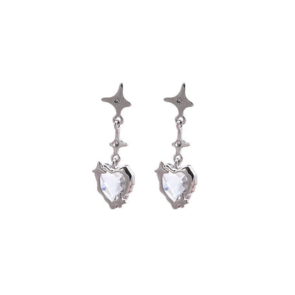 Rhinestone Pointed Star Heart Dangling Earrings
