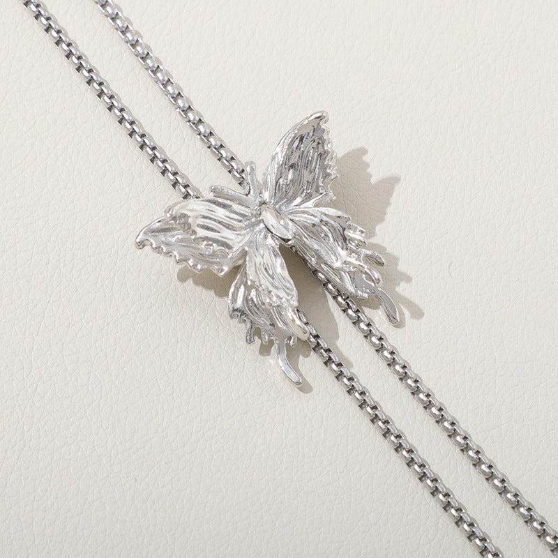 Silver Butterfly Long Chain for Women, Pull-out Personalized Necklace