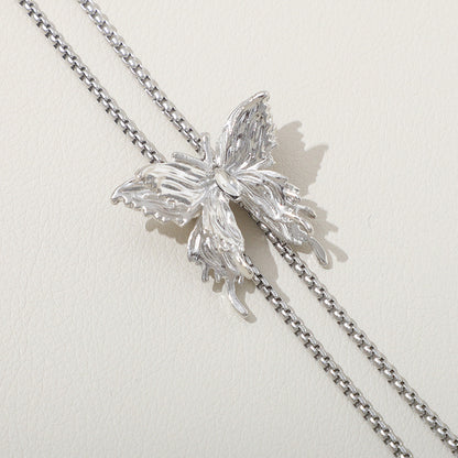 Silver Butterfly Long Chain for Women, Pull-out Personalized Necklace