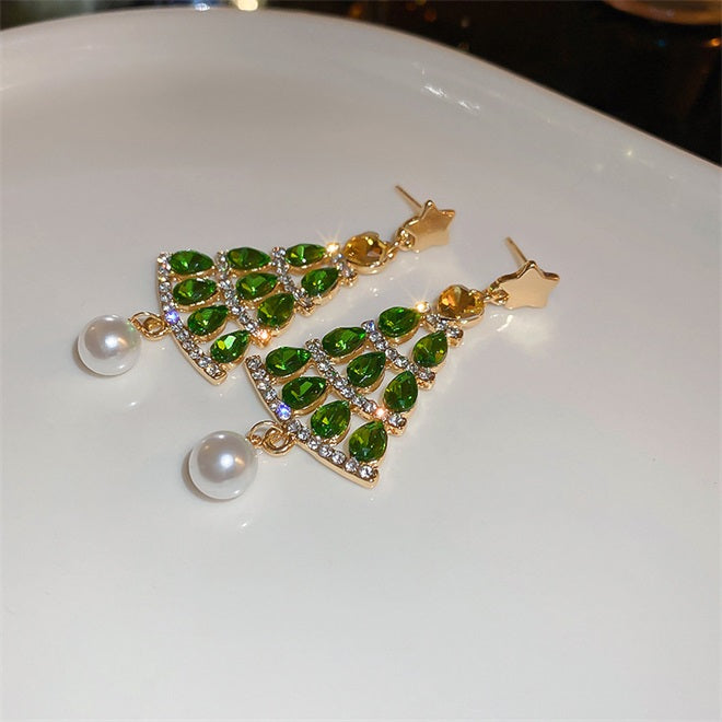 Sparkling Christmas Tree Pearl Earrings🎄