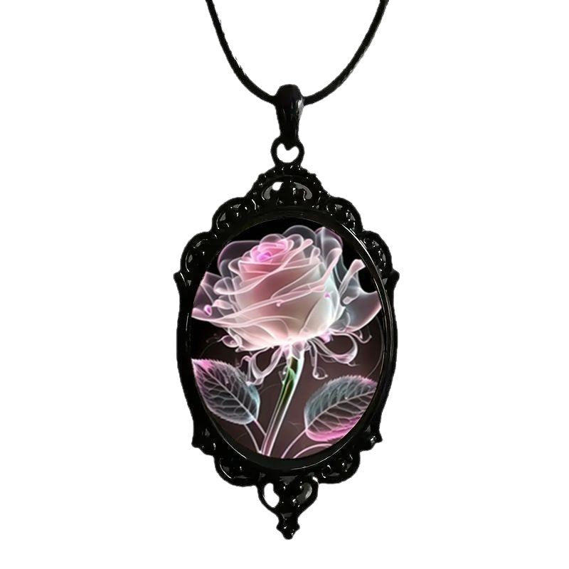Transparent Glass Rose Necklace