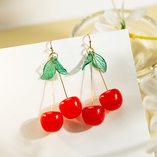 Cherry Drop Earrings for Women Lovely Fruit Dangle Earrings