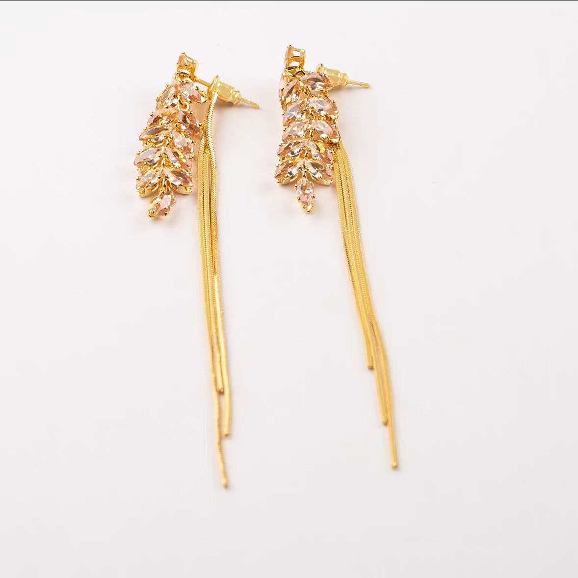 14K Gold-Plated Exquisite Long Wheat Tassel Earrings