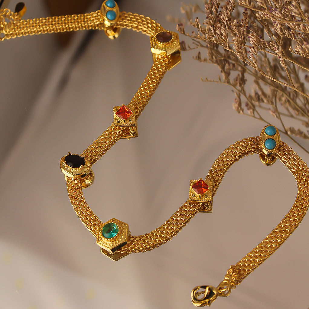 Classic Vintage Rainbow Color Zircon Necklace & Bracelet