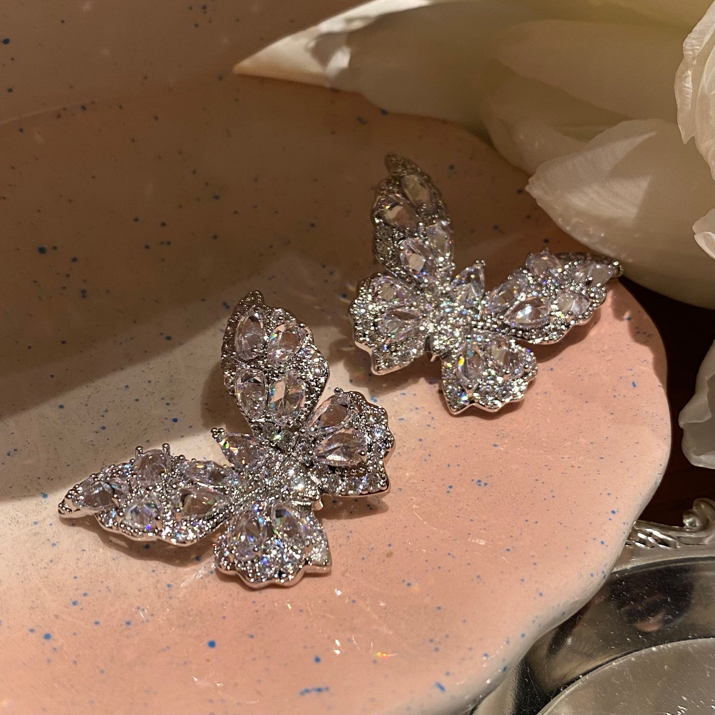 - French Style Butterfly Earrings With Diamonds
