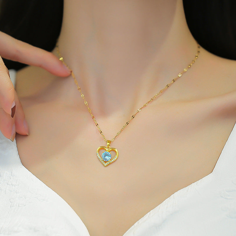 🌊Summer Hot Sale✨French Style PAVÉ Gold Heart Necklace
