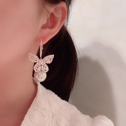 Pearl Zircon Butterfly Earrings