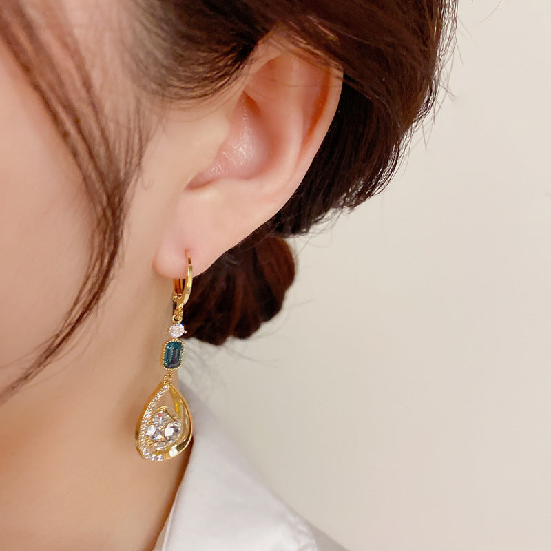 Diamond-Studded Water Drop Earrings