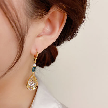 Diamond-Studded Water Drop Earrings