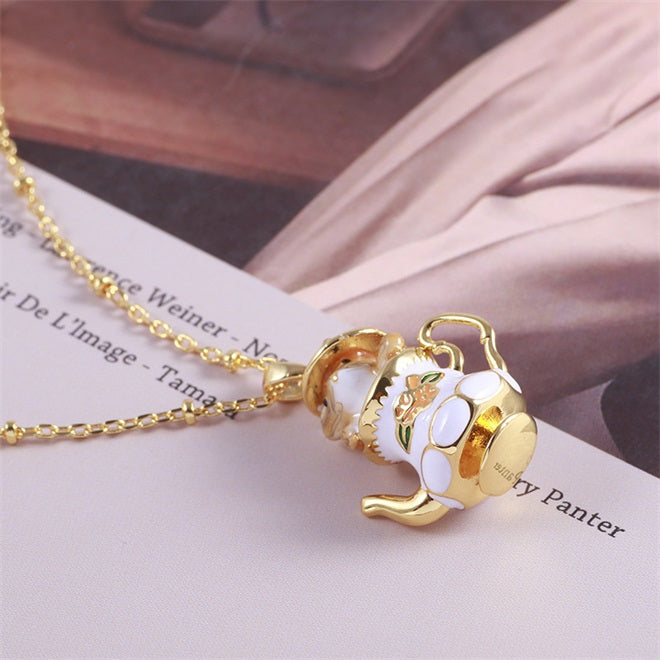 Chipmunk In Teapot - Elegant Funny Necklace & Earrings