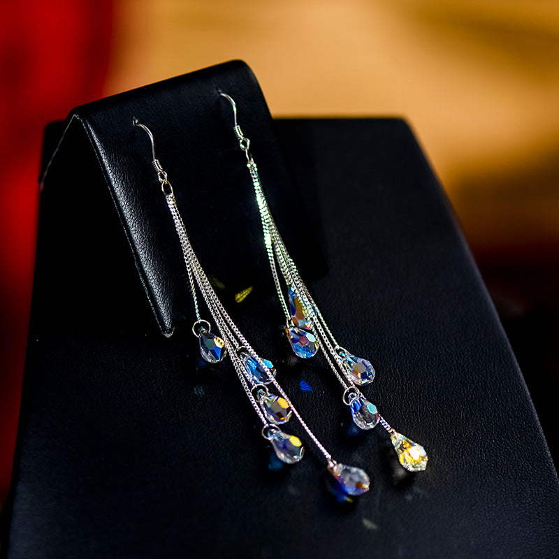 Silver-Plated Crystal Color-Change Dangle Drop Earrings