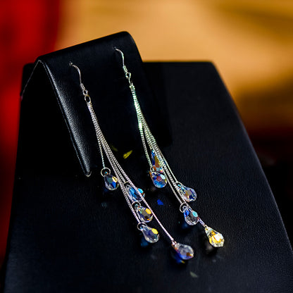 Silver-Plated Crystal Color-Change Dangle Drop Earrings