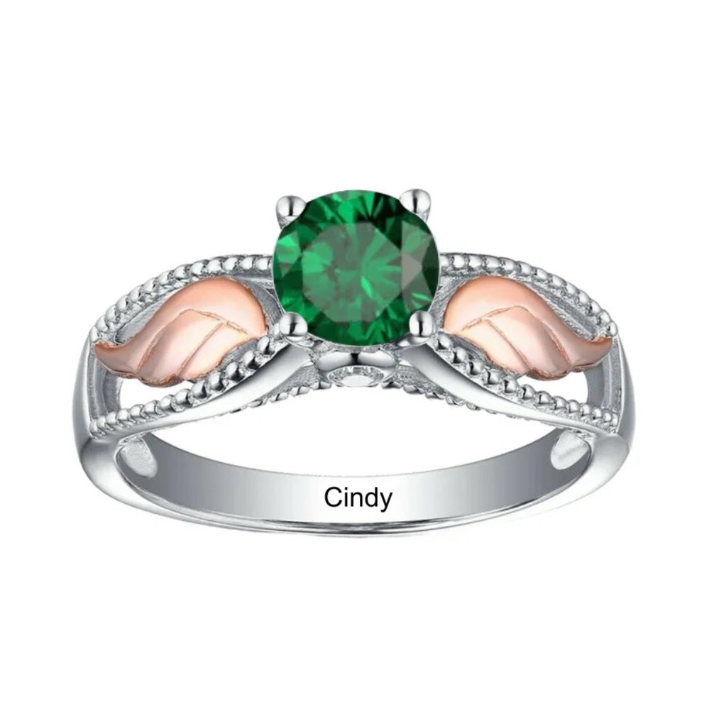 Personalized Hug From Heaven Memorial Angel Wings Ring