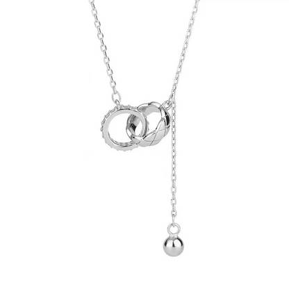“Linked in Time” – Interlocked Double Ring Tassel Necklace