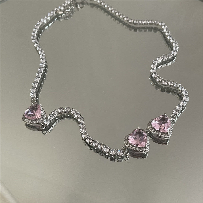 💗Pink Love Heart Zircon Necklace