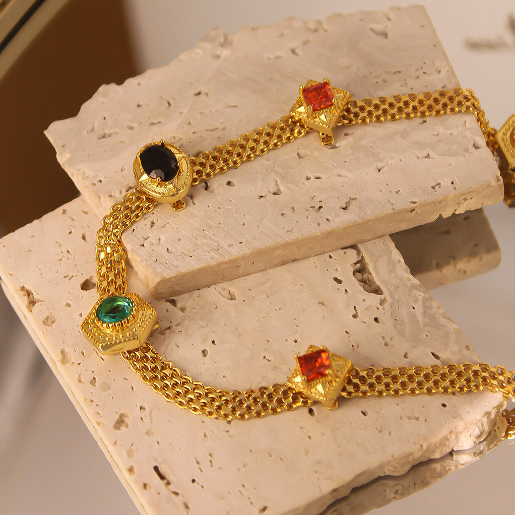 Classic Vintage Rainbow Color Zircon Necklace & Bracelet
