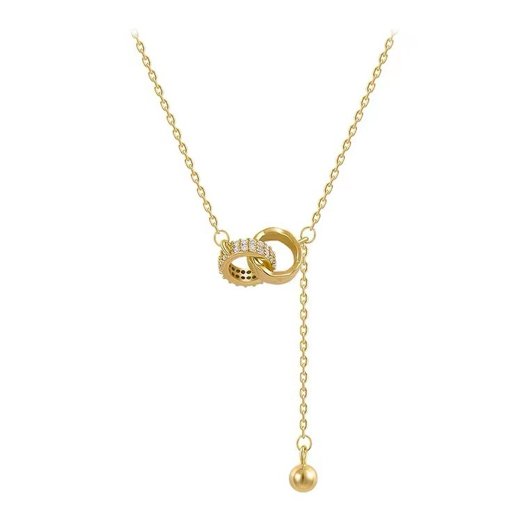 “Linked in Time” – Interlocked Double Ring Tassel Necklace