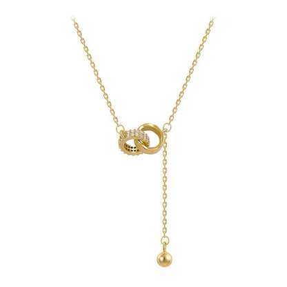 “Linked in Time” – Interlocked Double Ring Tassel Necklace