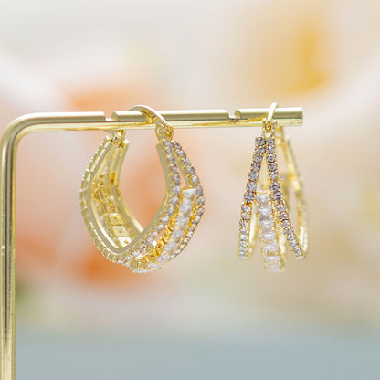 Zirconia Square Multi Layers Earrings