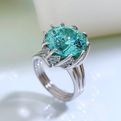 -Adjustable Silver Green Lotus Rings