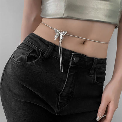 Silver Butterfly Long Chain for Women, Pull-out Personalized Necklace