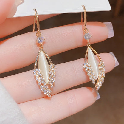 - Cat's Eye Stone Leaf Earrings