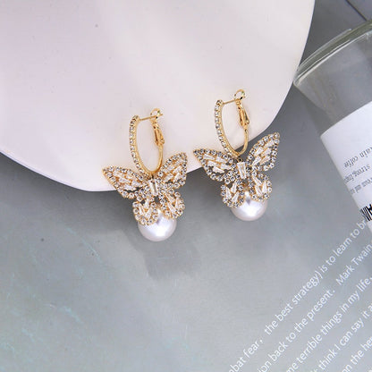 Pearl Zircon Butterfly Earrings