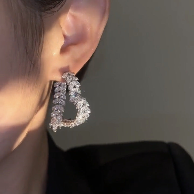14K Gold-Plated Exquisite Crystal Heart Wheat Earrings