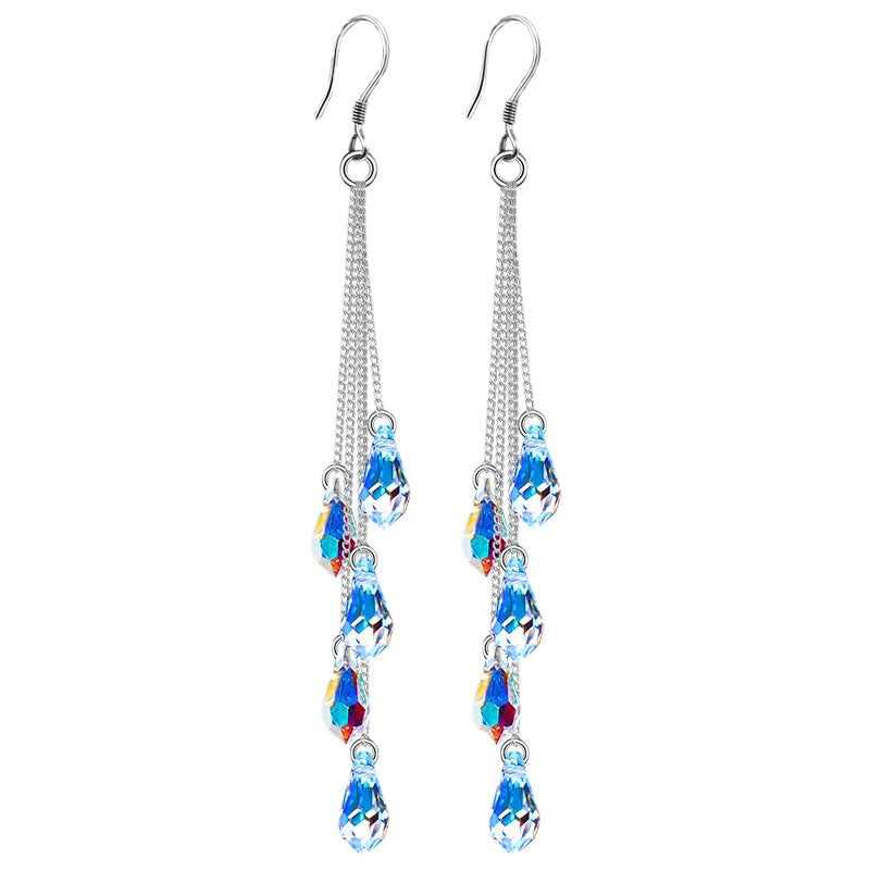 Silver-Plated Crystal Color-Change Dangle Drop Earrings