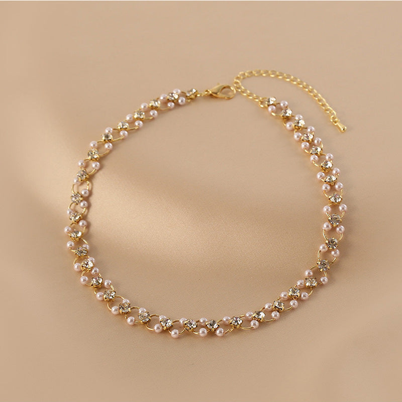 French Pearl Zircon Short Braided Necklace