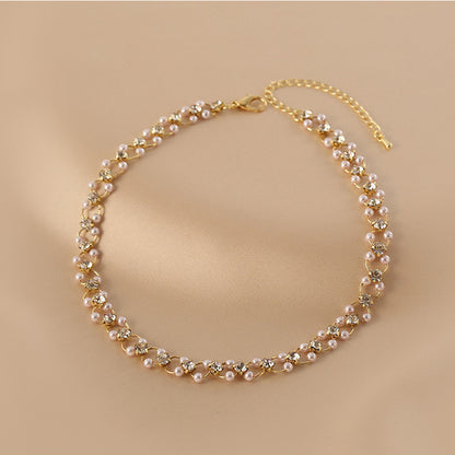 French Pearl Zircon Short Braided Necklace