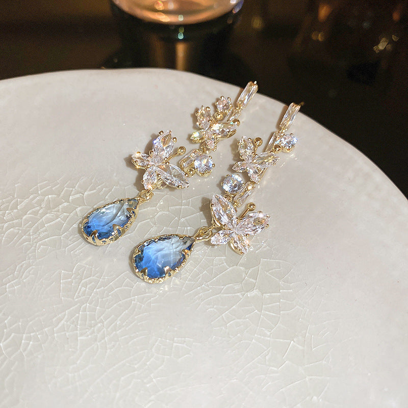 - Zircon Blue Drop Butterfly Earrings