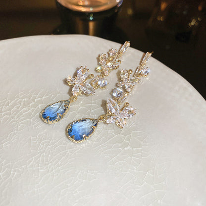 - Zircon Blue Drop Butterfly Earrings