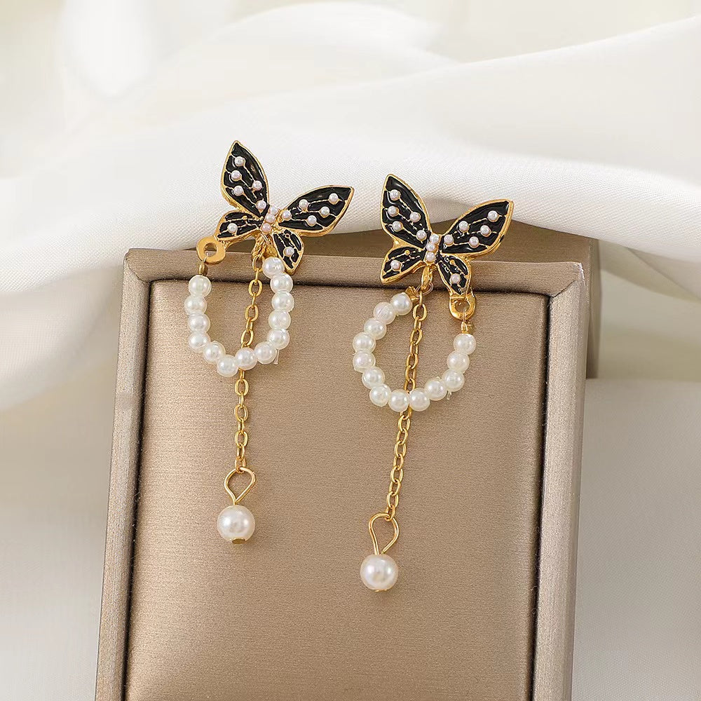- Butterfly Pearl Chain Earrings